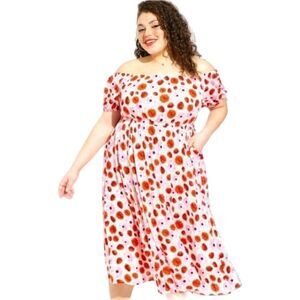 TORRID RETRO CHIC  FLORAL FRUIT PUFF SLEEVE SUMMER SKATER DRESS. SIZE 1X